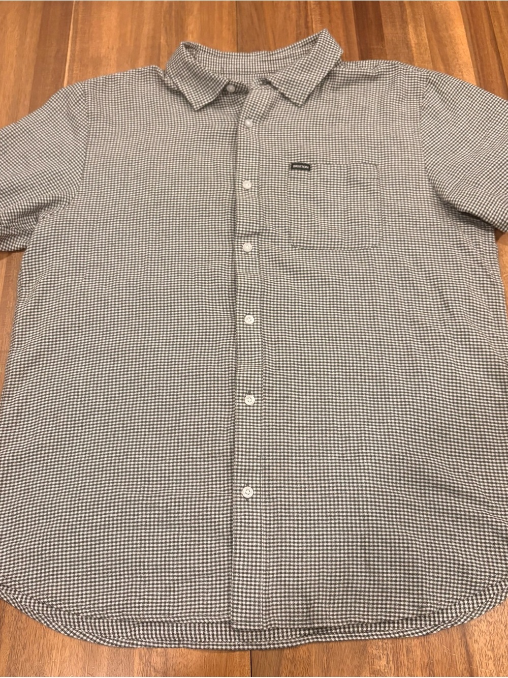 Brixton Charter Check Button Up Shirt Large Brown White Short Sleeve